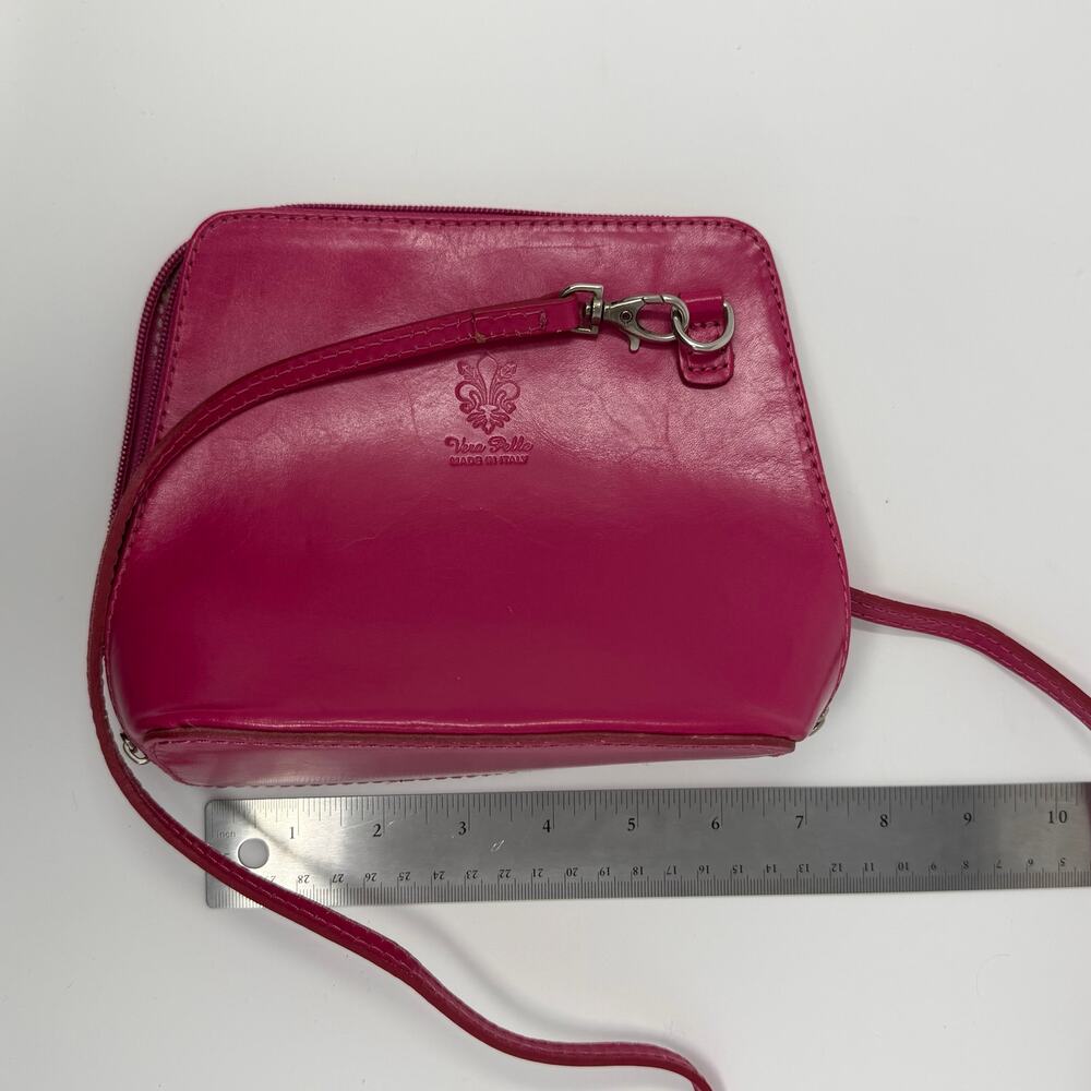 Vera Pelle Crossbody Handbag Italian Leather Hot Pink Italy Minimalist Purse - Picture 6 of 8